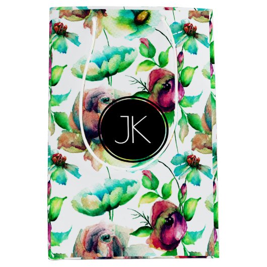 Rote Rosen auf Blond Wood Textur Mittlere Geschenktüte (Vorderseite)