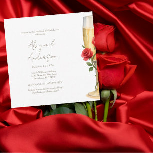 Rote Rosen auf Champagnerquadrat-Brautparty III Einladung