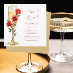 Rote Rosen auf dem Champagne Square Brautparty Einladung