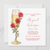 Rote Rosen auf dem Champagne Square Glam Brautpart Einladung (Vorderseite)