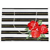 Rote Rosen auf der schwarzen, weißen, goldenen Ges Große Geschenktüte (Vorderseite)