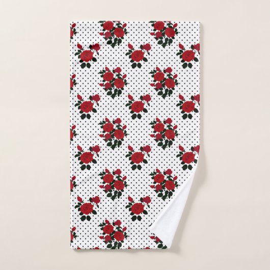 Rote Rosen auf einem Polka Dot Hintergrund. Badhandtuch Set (Handtuch)