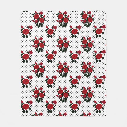 Rote Rosen auf einem Polka Dot Hintergrund. Fleecedecke (Vorderseite)