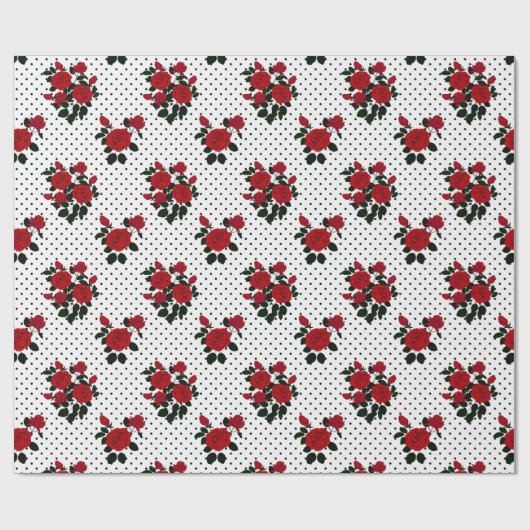 Rote Rosen auf einem Polka Dot Hintergrund. Geschenkpapier (Flach)