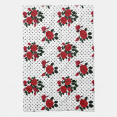 Rote Rosen auf einem Polka Dot Hintergrund. Geschirrtuch (Vertikal)