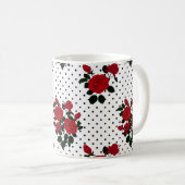 Rote Rosen auf einem Polka Dot Hintergrund. Kaffeetasse (VorderseiteRechts)