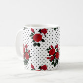 Rote Rosen auf einem Polka Dot Hintergrund. Kaffeetasse (Vorderseite Links)