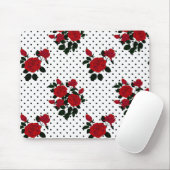 Rote Rosen auf einem Polka Dot Hintergrund. Mousepad (Mit Mouse)