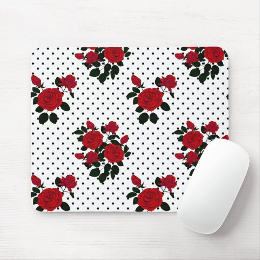 Rote Rosen auf einem Polka Dot Hintergrund. Mousepad (Mit Mouse)