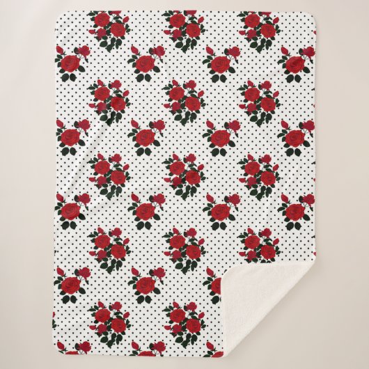 Rote Rosen auf einem Polka Dot Hintergrund. Sherpadecke (Vorderseite)