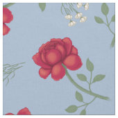Rote Rosen auf Light Blue Oversized Calico Stoff (Nahaufnahme)
