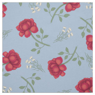 Rote Rosen auf Light Blue Oversized Calico Stoff