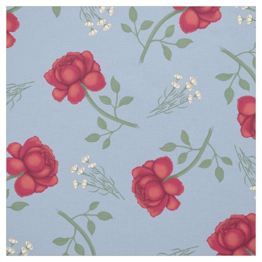 Rote Rosen auf Light Blue Oversized Calico Stoff (Muster)