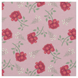 Rote Rosen auf Pink Calico Stoff
