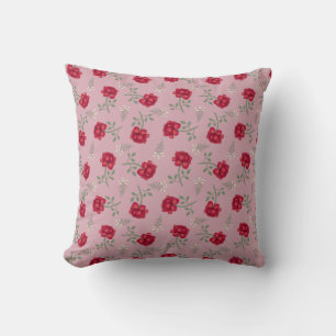Rote Rosen auf Pink Oversified Calico Kissen