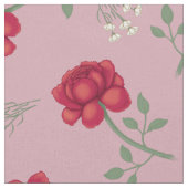 Rote Rosen auf Pink Oversified Calico Stoff (Nahaufnahme)