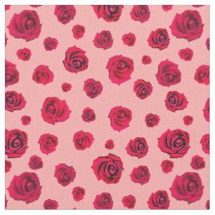rote Rosen auf rosa Stoff