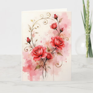 Rote Rosen auf rosa Wasserfarben-Wasch-Jubiläum Karte