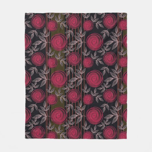 Rote Rosen auf schwarz. Fleecedecke (Vorderseite)
