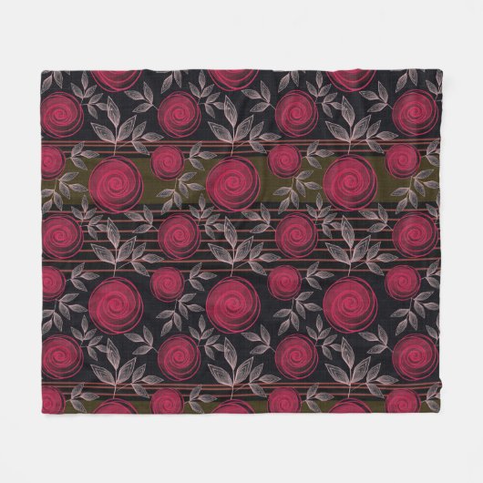 Rote Rosen auf schwarz. Fleecedecke (Vorderseite (Horizontal))