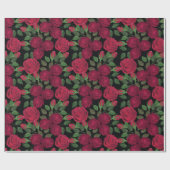 Rote Rosen auf schwarz. Geschenkpapier (Flach)