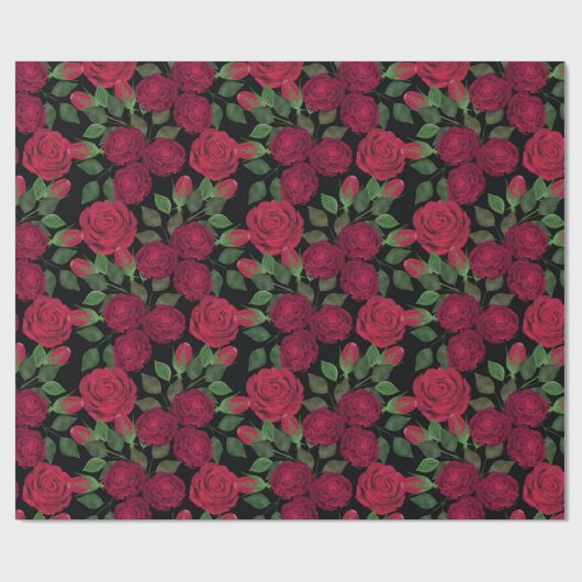 Rote Rosen auf schwarz. Geschenkpapier (Flach)