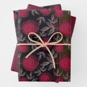 Rote Rosen auf schwarz. Geschenkpapier Set (Beispiel)