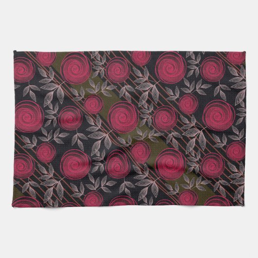 Rote Rosen auf schwarz. Geschirrtuch (Horizontal)