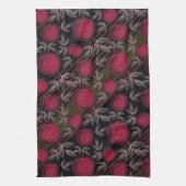 Rote Rosen auf schwarz. Geschirrtuch (Vertikal)