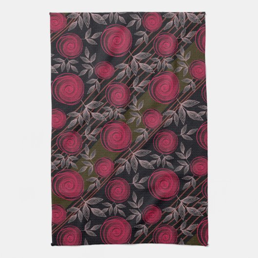 Rote Rosen auf schwarz. Geschirrtuch (Vertikal)