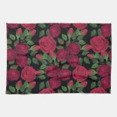Rote Rosen auf schwarz. Geschirrtuch (Horizontal)