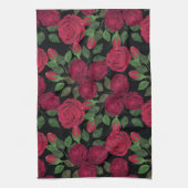 Rote Rosen auf schwarz. Geschirrtuch (Vertikal)