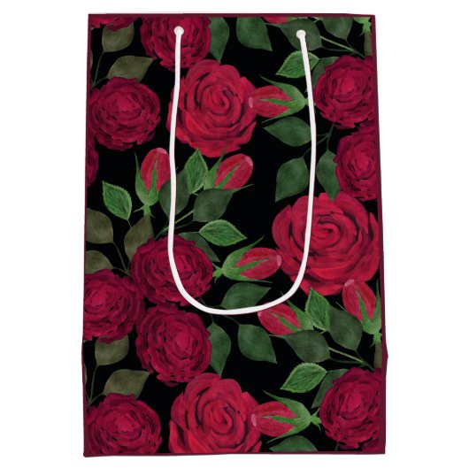 Rote Rosen auf schwarz. Mittlere Geschenktüte (Rückseite)