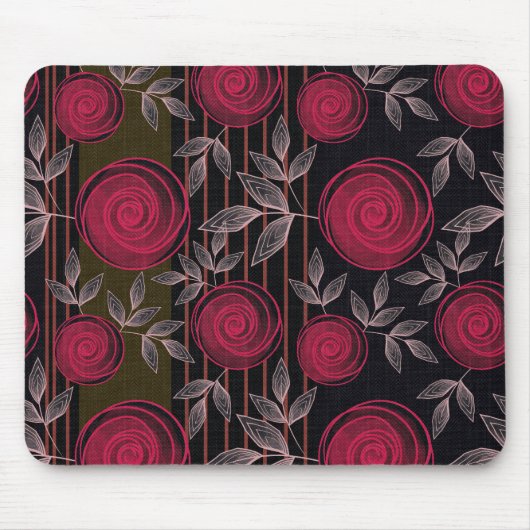 Rote Rosen auf schwarz. Mousepad (Vorne)