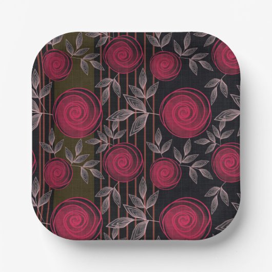 Rote Rosen auf schwarz. Pappteller (Vorderseite)