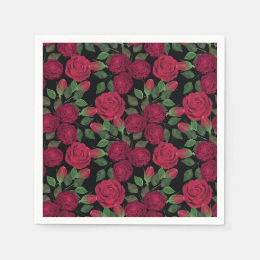 Rote Rosen auf schwarz. Serviette (Vorderseite)