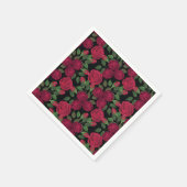 Rote Rosen auf schwarz. Serviette (Ecke)