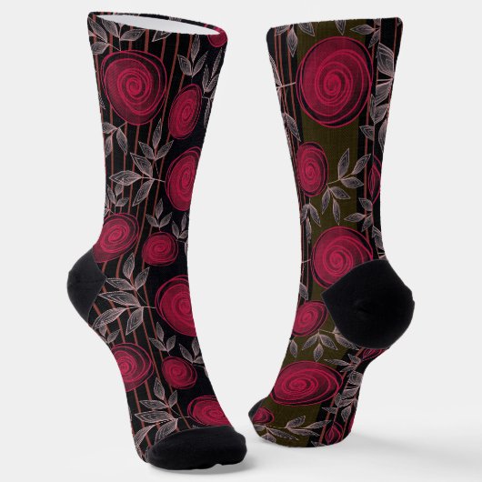 Rote Rosen auf schwarz. Socken (Gewinkelt)