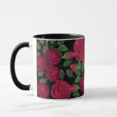Rote Rosen auf schwarz. Tasse (Links)