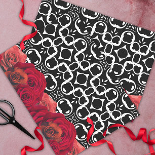 Rote Rosen auf Schwarz-Weiß-Geometrie Seidenpapier
