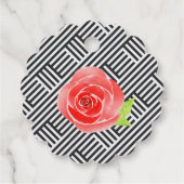 Rote Rosen auf Schwarz-weißen Streifen Derby-Party Geschenkanhänger (Rückseite)