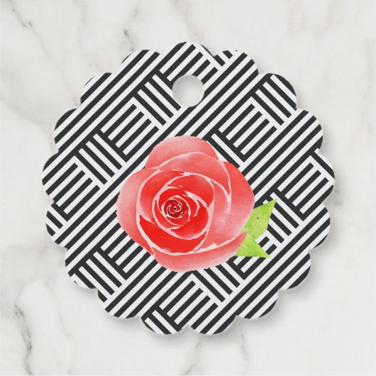 Rote Rosen auf Schwarz-weißen Streifen Derby-Party Geschenkanhänger (Rückseite)