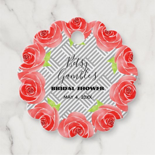 Rote Rosen auf Schwarz-weißen Streifen Derby-Party Geschenkanhänger (Vorderseite)