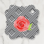 Rote Rosen auf Schwarz-weißen Streifen Derby-Party Geschenkanhänger (Rückseite)