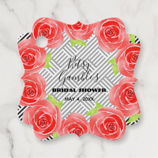 Rote Rosen auf Schwarz-weißen Streifen Derby-Party Geschenkanhänger (Vorderseite)