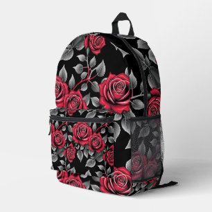 Rote Rosen auf schwarzem Hintergrund Bedruckter Rucksack