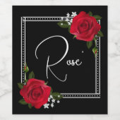 Rote Rosen auf schwarzer Hochzeit Weinetikett (Einzelnes Label)