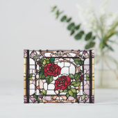 Rote Rosen aus Hartglas, Blumenmosaik Postkarte (Stehend Vorderseite)
