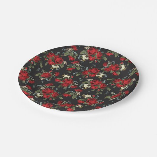 ROTE ROSEN & BABY BATH FLORAL PAPIERPLATTE PARTY PAPPTELLER (Schrägansicht)