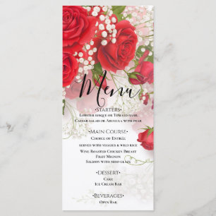Rote Rosen & Babyatmung Elegante Florale Hochzeit  Menükarte
